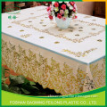 2016 New Design Embroidery Lace Pvc Tablecloth, Gold Tablecloth